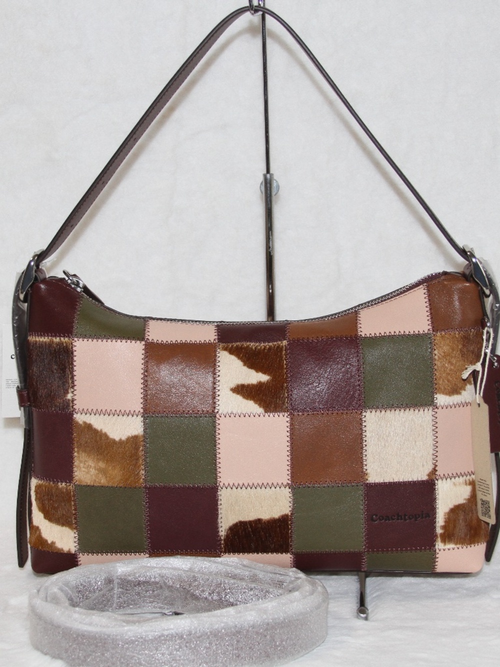 NWT COACH Coachtopia Alter Ego Slouchy Shoulder Bag Patchwork Cow Print Merlot